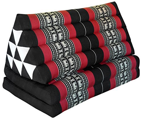 Wilai Kapok Thaikissen, Yogakissen, Massagekissen, Kopfkissen, Tantrakissen, Sitzkissen - schwarz/rot Elefant (Kissen mit Zwei Auflagen XXL 79x49x46 (81617))