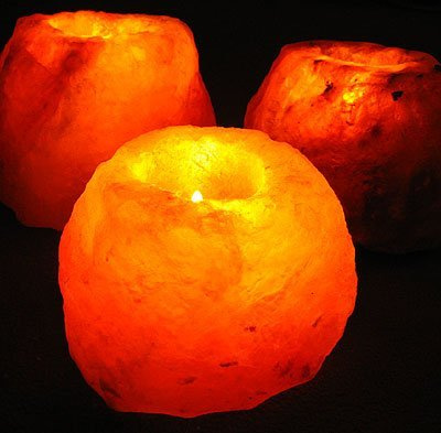 MGS SHOP Salzkristall - Leuchte für Teelichter Salzkristalleuchte Natur belassen bis 1kg (2 er Set)