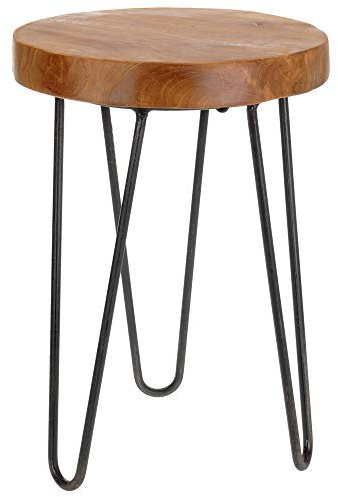 Amadeo Novell Teak Hocker, Holz und Stahl, natur, 30 x 30 x 40 cm, Schwarz / Braun