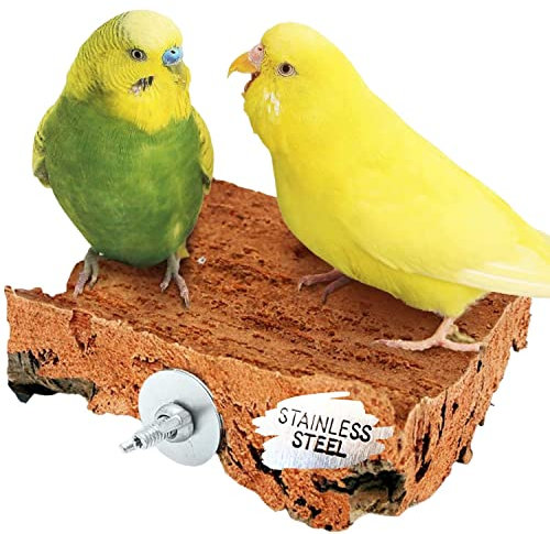 Vogelgaleria® Korksitzbrett 10x10 cm mit Edelstahl Halterung für den Vogelkäfig | Sitzbrett für Wellensittich, Nymphensittich und Papagei zum Schreddern