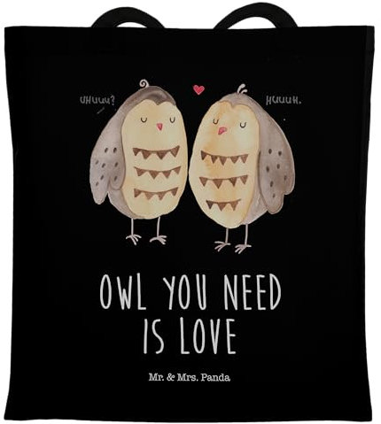 Mr. & Mrs. Panda Schultasche Eulen Liebe - Geschenk, Pärchen, Beutel, Wortspiel Lustig, Jutebeutel, Liebesspruch, Laptoptasche, Tasche, Eule, Tragetasche