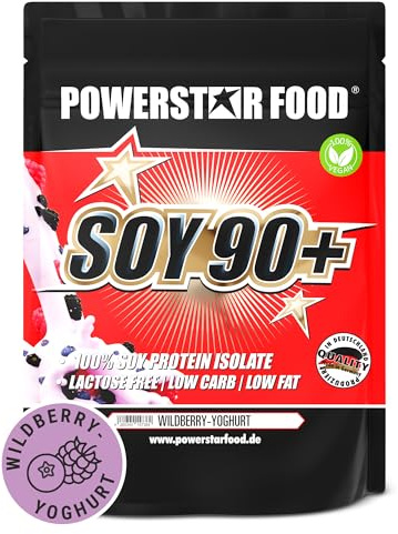 Powerstar SOY 90+ Soja-Protein-Isolat 1kg Wild Berry Yoghurt - 93% Protein | Ohne Zucker-Zusatz - Gentechnisch unverändert vegan & laktosefrei - Veganes Eiweiß-Pulver - Made in Germany