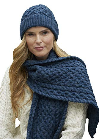 Aran Crafts Sciarpa irlandese morbida lavorata a maglia con motivo a traliccio (100% lana merino), Germano reale, Taglia unica
