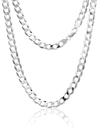 AKA Gioielli® - Flache Panzerkette 9mm 925 Sterling Silber Rhodiniert - Silberkette Halskette Herren Längen: 50 55 60 65 75 cm