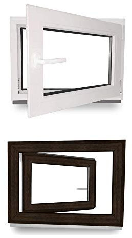 Kellerfenster - Fenster - Dreh- & Kippfunktion - innen weiß/außen Dark Oak - BxH: 120 x 60 cm - 1200 x 600 mm - DIN Rechts - 2 fach Verglasung - 60 mm Profil