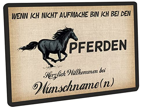 Fußmatte personalisiert - robuste, rutschfeste Fussmatte für Außen & Innen - waschbar - Fußabtreter Türmatte für aussen & an der Haustür - 60x40cm - Wenn ich nicht aufmache bin ich bei den Pferden