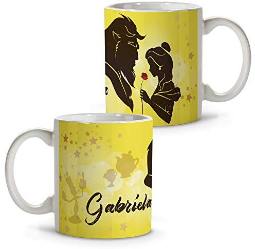 Personalisierte Tasse mit Name/Text. Personalisierte Geschenke für Fans. Verschiedene Innenarchitekturen und Farben. SCHÖNE UND DAS BIEST