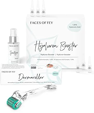 FACES OF FEY Derma roller - 192 ECHTE NADELN- professionelles Microneedling für zuhause - Nadelroller, Straffung & Modellierung (Narben & Falten Set)