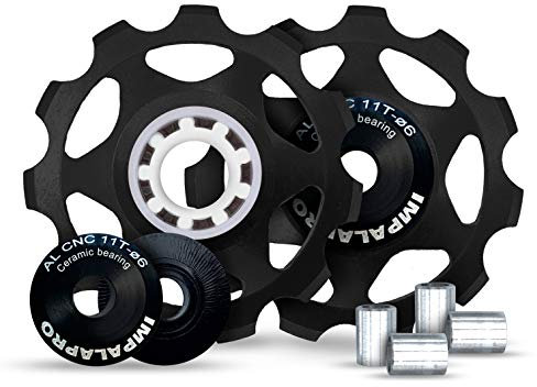 IMPALAPRO Bike - Set 2 Puleggia Deragliatore Posteriore 11T - Pulegge Alluminio CNC Cuscinetti Ceramici - Puleggia Cambio - Pulegge Deragliatore Posteriore - Rotelle del Cambio (Nero)