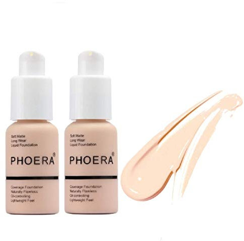 ABRUS Phoera Foundation, Full Coverage Foundation, Concealer Foundation, volle Abdeckung, makellose Creme, glatt, langanhaltend, 30 ml, Phoera 24HR Matte Oil Control Concealer (101 Porzellan), 2 Stück