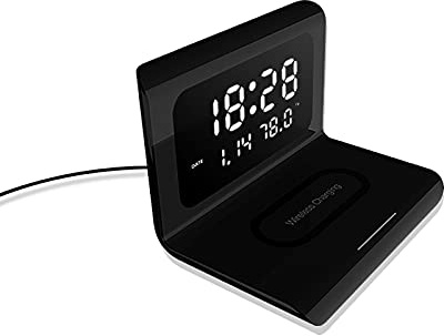Wincal Despertador Cargador inalámbrico, Pantalla LED Reloj Digital, con Fecha Calendario Temperatura (Negro)