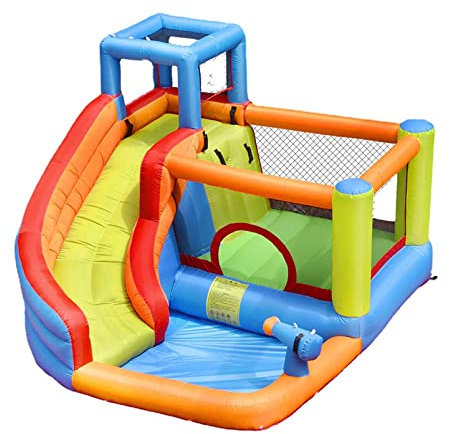 CUTTE Castillo Hinchable Piscina Pistola de Agua Hogar Pequeño Trampolín Equipo de Juegos para Niños al Aire Libre Tela Oxford Tobogán Inflable Piscina de Agua para Parque de Atracciones