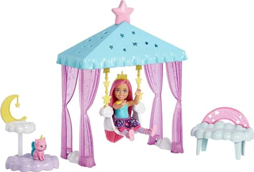 Barbie Dreamtopia Chelsea Small Doll and Accessories, Playset with Gazebo Swing, Kitten and More, HLC27