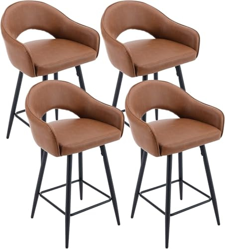 chairus Barhocker 4er Set Drehbar, PU Leder Barstuhl Küchenhocker Braun | Modern Tresenhocker Gepolstert Barhocker mit Lehne Schwenkbar für Esszimmer Hausbar, Bistrohocker mit Metallbeinen