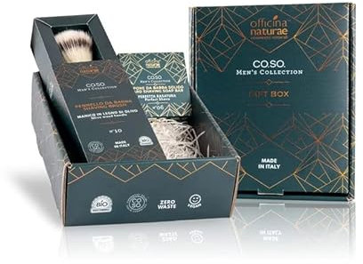 Officina Naturae Gift Box Fila Glatte Bartpinsel aus Oliven mit Borsten Cruelty Free Handwerk Nr. 10 + feste Bartseife Nr. 6 50 g Bio nachhaltig vegan