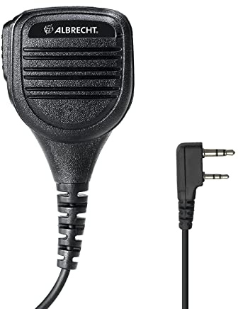Albrecht SM-600-K Lautsprecher-Mikrofon für Funkgeräte - Kenwood Stecker | Staub und Spritzwassergeschützt mit 3,5 mm Ohrhörer-Anschluss, drehbarem Clip und Spiralkabel für Duo-Klinke