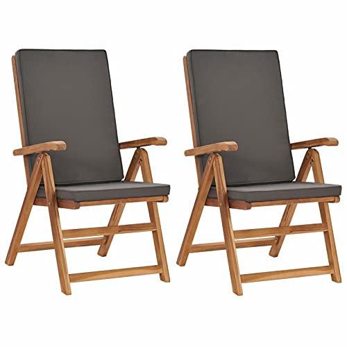 ZHOUMIN Garten-Liegestühle 2 STK. mit Auflagen, Gartenmöbel, Balkonstühle, Chair Outdoor, Balkonmöbel, Hochlehner, Essstühle, Balkon Stuhl, Bistrostuhl, Massivholz Teak Grau