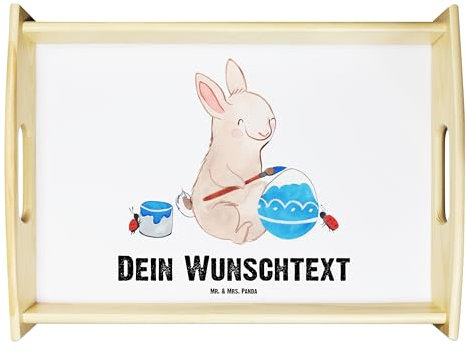 Mr. & Mrs. Panda Personalisiertes Serviertablett Hase Marienkäfer - Personalisierte Geschenke, Ostern, Tablett mit Henkel, Namen, Ostergrüße, Frühling, Betttablet, Service, Picknicken, Osterhase