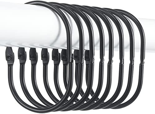 Goowin Duschvorhangringe 12 Stück, Duschvorhang Haken aus Metall, ovaler Ring, mit Schnappverschluss, duschringe für Duschvorhang (Schwarz)