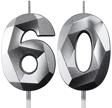 60th Birthday Candles for Cakes Number Candles Silver Cake Candles for Anniversary Birthday Party Decorations Cake Toppers 60th Birthday Cake Candles