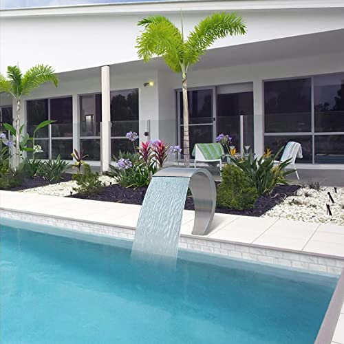 hzexun Pool Waterfall Fountain, Stainless Steel Matte Pond Waterfall Spillway,Pool Fountain Waterfall for Garden,Above Ground Pond,Pool,Garden (20 * 40cm)