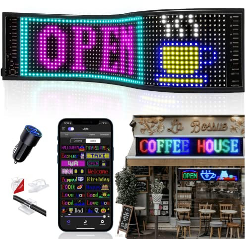JDVOOTD Flexibler LED Anzeigetafel, 47.5 x 12cm Programmierbare RGB-Laufschrift per Bluetooth Smart App, Personalisiert für Bar, Werbung, Restaurant, Store, Party Dekoration