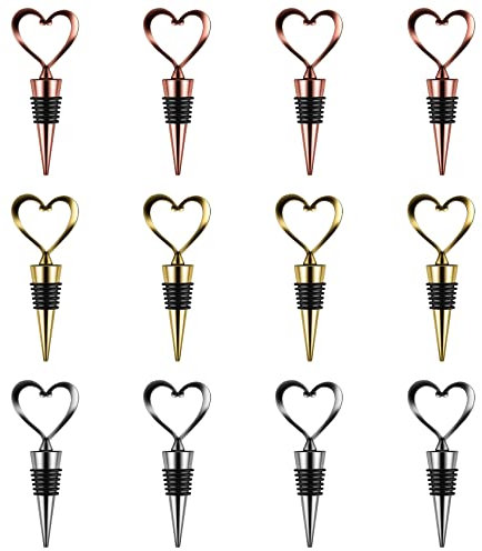 Wobekuy 12 Stück Weinverschluss Flaschenverschlüsses, Zinklegierung Herzförmige Weinflaschenverschluss Wein Stopfen für Champagner Geschenke