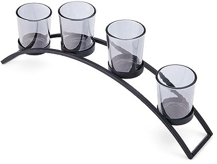 Elements Metal and Glass Arch Tealight Candle Holder, for Use with Flameless or Wax Candles, 14.57x2.56x5.91 Inch, Black
