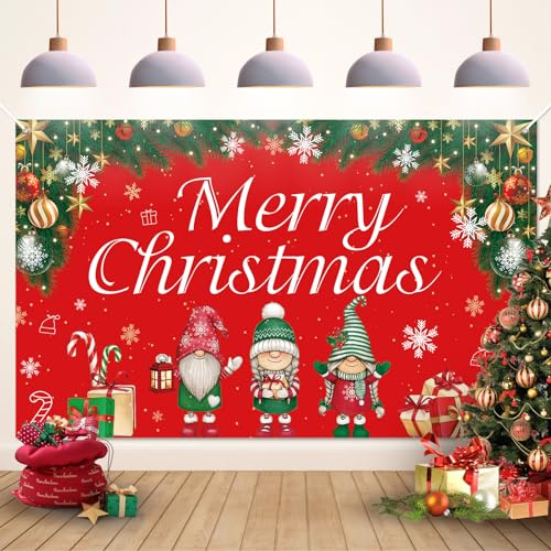 Koliphy Pancarta Navideña, Pancarta Decorativa de Merry Christmas para uso Interior y Exterior, Decorativa para Fiesta de Navidad, 180 x 110 cm (Rojo Verde)