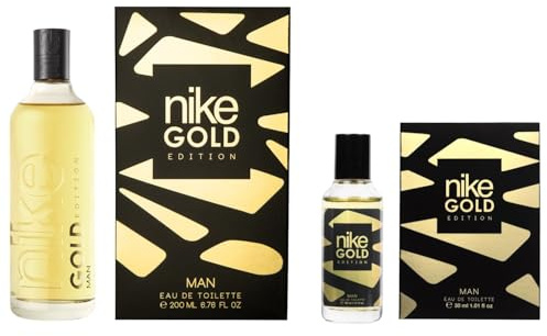 NIKE - Gold Edition Promoción 200 ml + 30 ml, Colonia Hombre, Pack 2 Productos, Eau de Toilette Natural y Masculina, Aroma Cítrico Especiado, Fragancia Fresca, Elegante y de Larga Duración