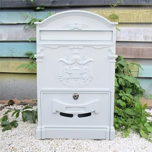 NEZIH Wetterfester Vintage-Briefkasten – Briefkasten aus Aluminiumguss – abschließbarer, robuster, sicherer Briefkasten zur Wandmontage for Wände, Tore, Garagen (Color : L, Size : 26x9x41cm)
