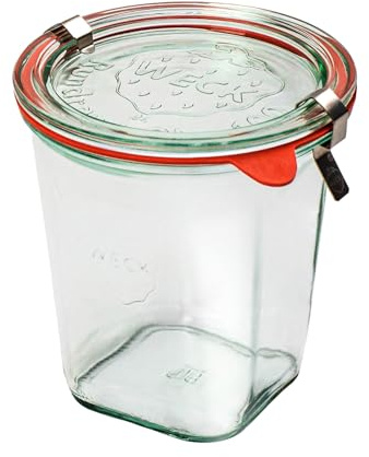 Weck Quadro 545 ml 6-teiliges Glas mit Deckel, Dichtung und 2 Verschlüssen | Zum Konservieren von Konserven, Säften, luftdichtes Aufbewahren von trockenen Zutaten