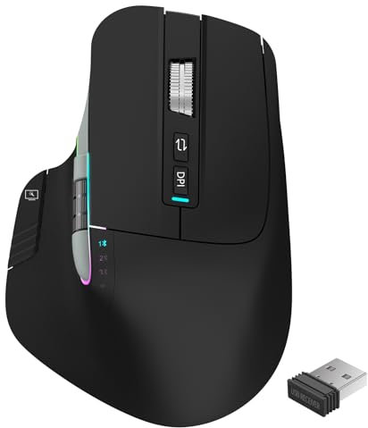 LeadsaiL Wireless Mouse, 2,4G wiederaufladbare Bluetooth5.2 Maus für Laptop, Steuerung von 4 Geräten, bis zu 3200DPI, ergonomische optische Maus für PC, Notebook