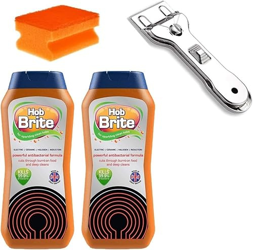 2x Hob Brite Hobs Cream Cleaner 300ml With 1x Hob Scraper & 1 Sourer Non Scratch For Floor Cement Ceramic Tile Induction Cooker Surface Glass Stainless Steel Easy To Use