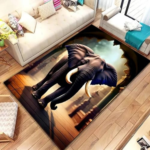 Kinderteppich 3D Wohnzimmerteppich rutschfest Stoßzähne Afrikanischer Elefanten Teppiche Jungen Und Mädchen Spielteppich Kinderzimmer Teppich Waschbar 180 X 280 cm - Leicht Zu Reinigen -8F5Y6L4