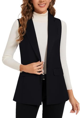 LADI TREND Gilet da donna a maniche lunghe, blazer per ufficio, completamente foderato, giacca con un bottone, gilet, B-nero, M
