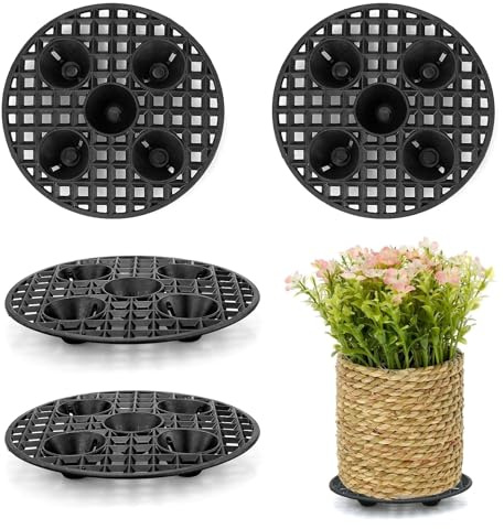 EASYKEENECOM 4 Piezas Almohadillas Malla Plantas Maceta Soporte - Rejilla De Drenaje Redondas PláStico para BonsáI Interior, Jardinera Exterior, Proteger El Suelo, 20cm