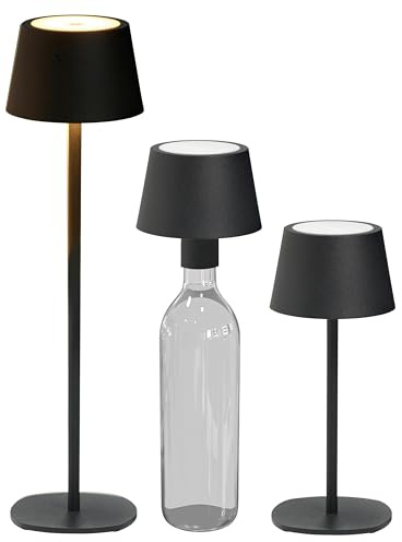 Northpoint 3in1 LED Tischlampe Flaschenleuchte max. 45cm hoch mit 3000mAh Akku 200lm warmweißes Licht (3000K) stufenlos dimmbar für Innen und Außen (schwarz)