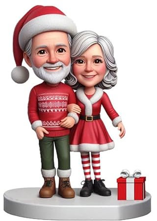Wackelkopf-Figur, basierend auf Ihrem Gesichtsfoto, Weihnachtskostüm, Paar, handgefertigte Wackelköpfe, individuelle Figur als Geschenk für Weihnachtsgeschenke