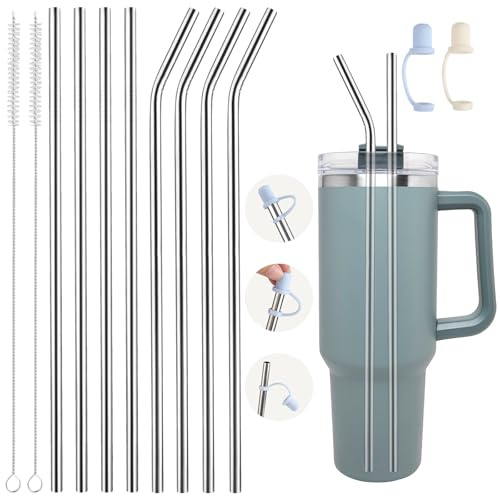 8 Stück Strohhalme Edelstahl, 31,5cm Lange Trinkhalme Edelstahl, Metallstrohhalme mit Strohkappe und Strohhalm Bürste, Strohhalme Wiederverwendbar für Smoothie, Milchshake, Säfte