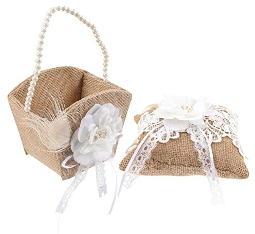 Cabilock Blumenmädchenkorb Hochzeitskorb Kissen Leinen Blumenkorb Für Hochzeit Elegante Dekoration