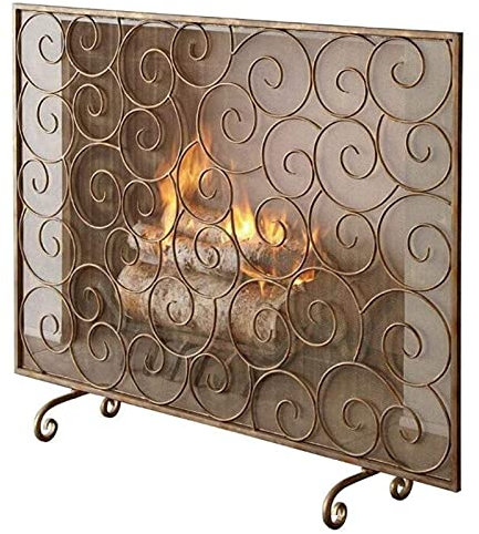 KHYTEBV Kaminschutzgitter, Hochleistungs-Funkenschutzgitter, Kaminschutzgitter aus Schmiedeeisen für Kamin und Ofen, Elegantes Schnörkeldesign