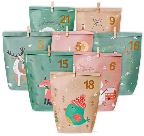Adventskalender zum Befüllen, 24 Weihnachtskalender Geschenk Papiertüten Groß zum Selber Befüllen, adventskalender 2025 zum Befüllen aKraftpapiertüten Advents Tüten- Weihnachten