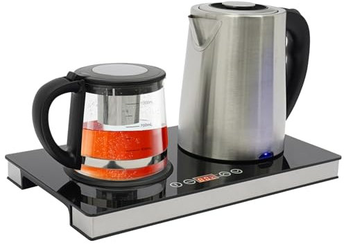 Hervidor de agua con ajuste de temperatura, 2,5 L + 1 L, cristal de acero inoxidable, tetera eléctrica multifuncional con colador de té, 1500 W