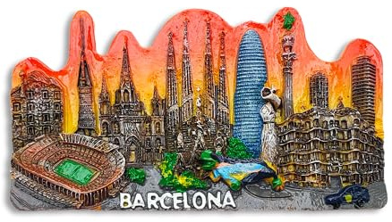 3D-Magnet Barcelona Spanien – dekoratives Souvenir für Kühlschrank und Magnettafel – Ikonen der katalanischen Stadt – Sammlermagnet und Geschenkidee – 10 x 5,5 cm