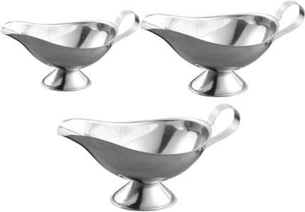MOTHNUR 3pcs Stainless Steel Sauce Dispensers Gravy Boat Set Including 3oz, 8oz, and 10oz for Kitchen and Dining Use