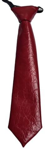 Ksikdeg Campus Adrette Krawatte aus Kunstleder, für Studenten, Uniform, verstellbar, vorgebundene Krawatte, Hemdkragen, rot, Length 28cm