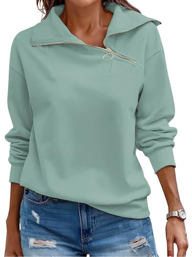 Cuptacc Damtröja, sweatshirt, höst, kvarter, dragkedja, långärmade toppar, Grön, 3XL