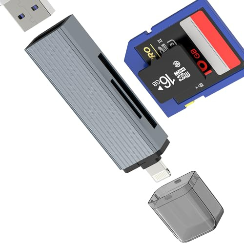 Digital Camera SD Card Reader for Iphone 14 13 Pro (3in1) Lightning to USB TF Adapter Memory for Apple Certified Flash Drive Cable Adaptor for Ipad Lighting OTG Plug Hub Data Transfer Port Accessories