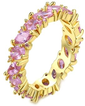 Tolldek Au375 Bague de demande en or jaune 9 carats avec cristal rose classique taille marquise Taille marquise Taille 47 à 65, Or jaune 9 carats (375), Cristal rose